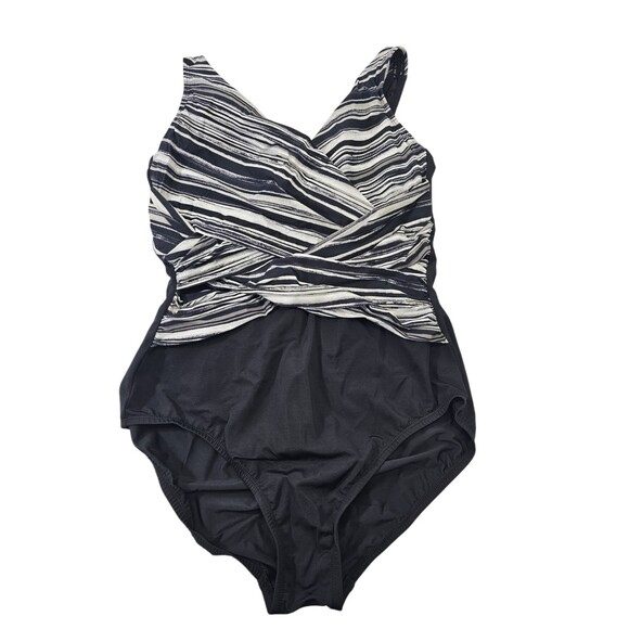 WN Women's 14 Lands' End Slender Suit Wrap One Piece Swimsuit Swim Suit B&W EUC - Picture 1 of 7
